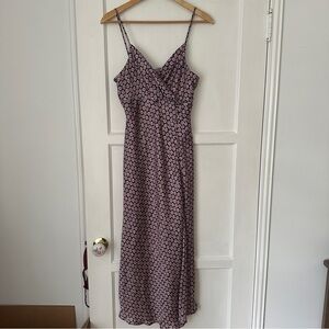 Zara Spaghetti Strap Satin Silk Floral Pink Print Midi dress w slit L Large